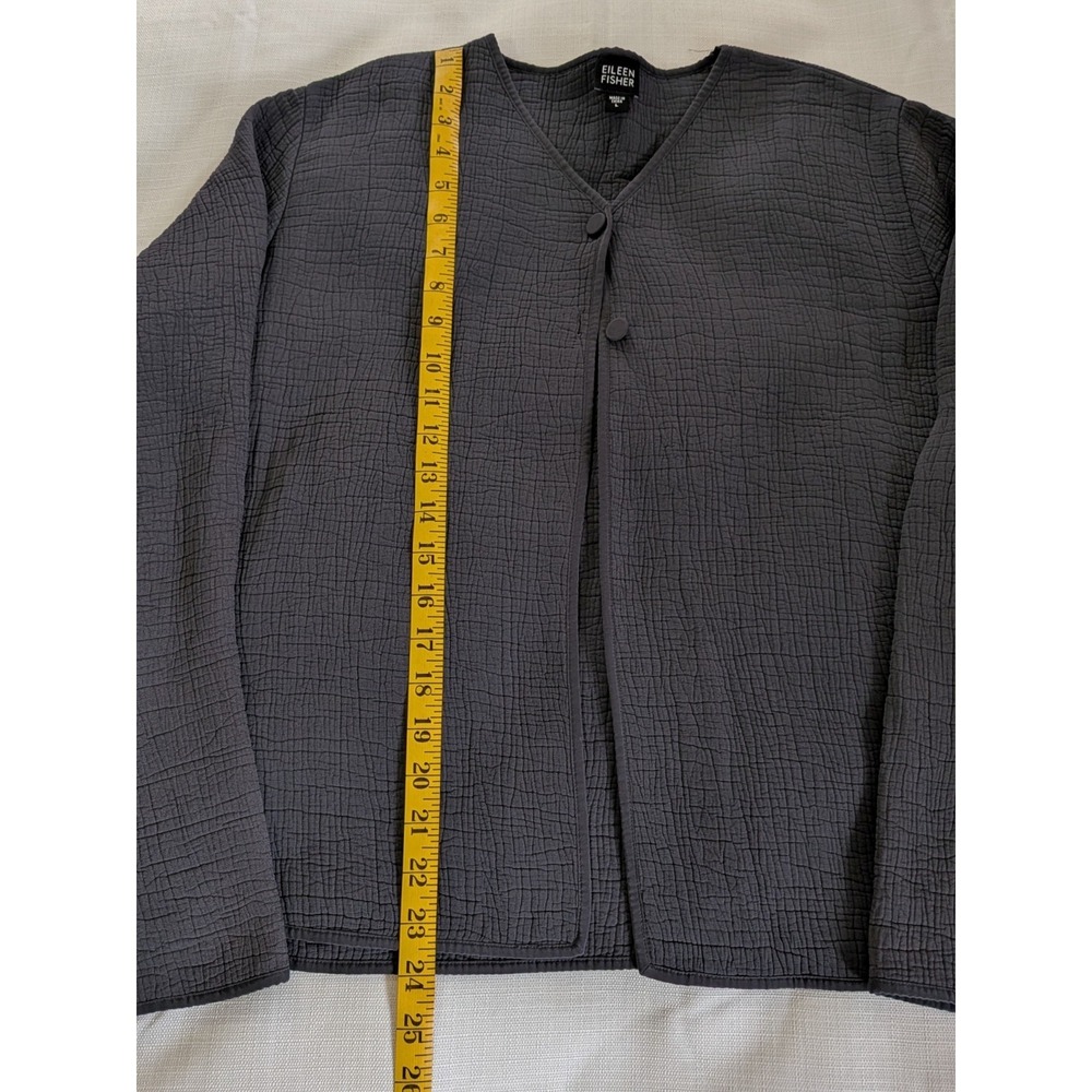 Eileen Fisher Silk Blend Crinkle Collarless Jacket Classic Minimal Sz Large Gray - Picture 3 of 8